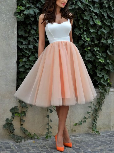 Classic A-line Sweetheart Tulle Tea-length Ruffles Prom Dresses #Favs020102578