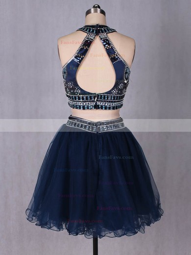 Two Piece A-line Scoop Neck Tulle Short/Mini Beading Cute Prom Dresses #Favs020102580