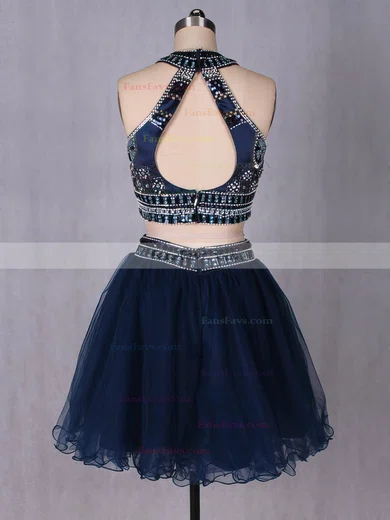 Two Piece A-line Scoop Neck Tulle Short/Mini Beading Cute Prom Dresses #Favs020102580