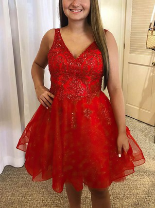 A-line V-neck Glitter Short/Mini Homecoming Dresses With Sequins #Favs020110989 A-line V-neck Glitter Short/Mini Homecoming Dresses With Sequins #Favs020110989