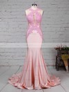 Trumpet/Mermaid Scoop Neck Jersey Sweep Train Appliques Lace Prom Dresses #Favs020104520