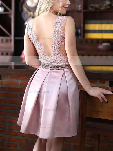 Sexy A-line Scoop Neck Satin Tulle Appliques Lace Short/Mini Prom Dresses #Favs020102671