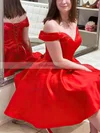 A-line Off-the-shoulder Satin Knee-length Homecoming Dresses #Favs020111018