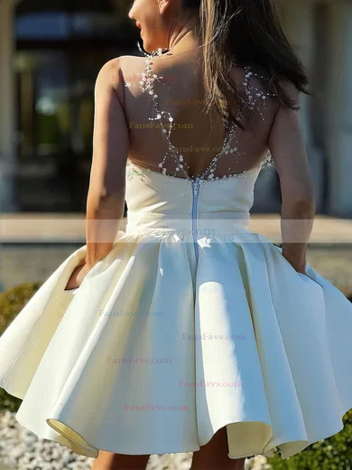 A-line Scoop Neck Satin Short/Mini Homecoming Dresses With Pockets #Favs020111027