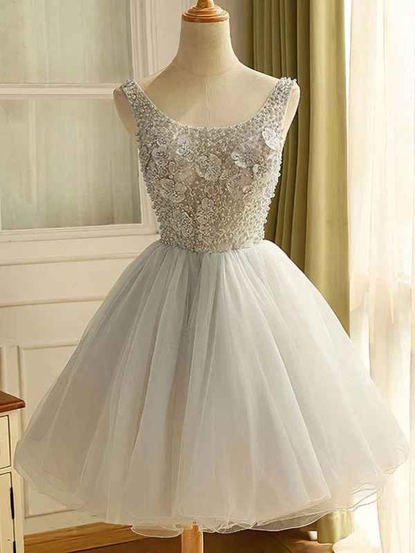 A-line Scoop Neck Lace Tulle Knee-length Homecoming Dresses With Beading #Favs020111035