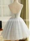 A-line Scoop Neck Lace Tulle Knee-length Homecoming Dresses With Beading #Favs020111035