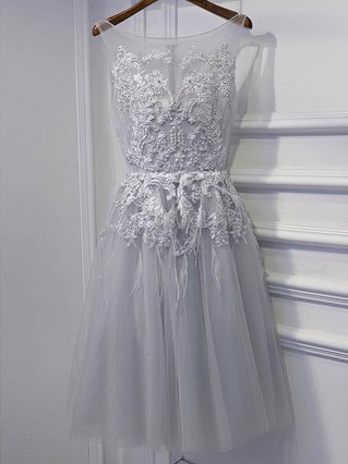 A-line Scoop Neck Lace Tulle Knee-length Homecoming Dresses With Appliques Lace #Favs020111036 A-line Scoop Neck Lace Tulle Knee-length Homecoming Dresses With Appliques Lace #Favs020111036