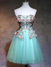 A-line Strapless Lace Tulle Knee-length Homecoming Dresses With Flower(s) #Favs020111039