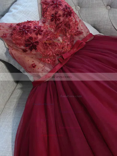 A-line V-neck Lace Tulle Short/Mini Homecoming Dresses With Appliques Lace #Favs020111040