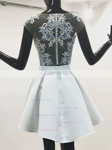 A-line Scoop Neck Satin Short/Mini Homecoming Dresses With Appliques Lace #Favs020111042