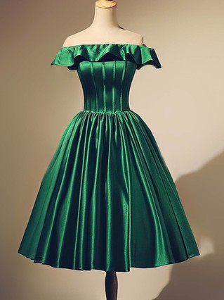 A-line Off-the-shoulder Satin Tea-length Homecoming Dresses #Favs020111046 A-line Off-the-shoulder Satin Tea-length Homecoming Dresses #Favs020111046