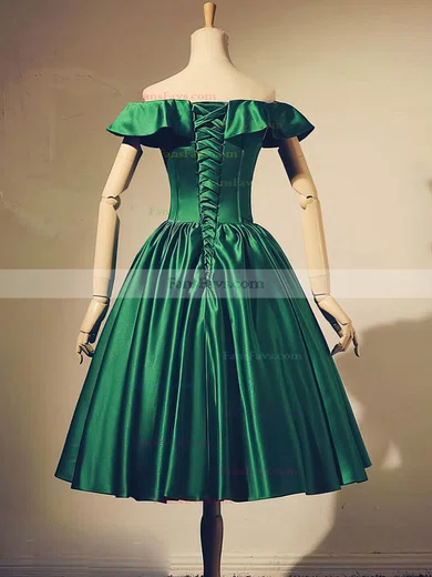 A-line Off-the-shoulder Satin Tea-length Homecoming Dresses #Favs020111046
