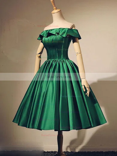 A-line Off-the-shoulder Satin Tea-length Homecoming Dresses #Favs020111046