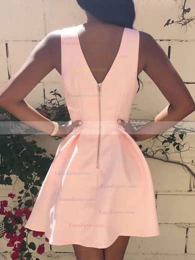 A-line V-neck Satin Short/Mini Prom Dresses #Favs020103512