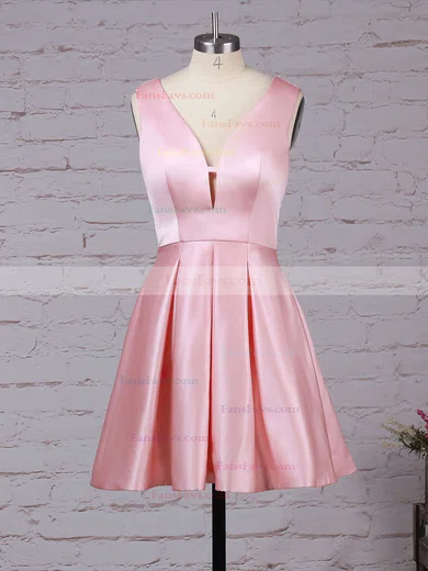 A-line V-neck Satin Short/Mini Prom Dresses #Favs020103512