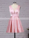 A-line V-neck Satin Short/Mini Prom Dresses #Favs020103512