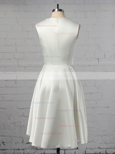 A-line Scoop Neck Satin Asymmetrical Ruffles High Low Informal Prom Dresses #Favs020103521