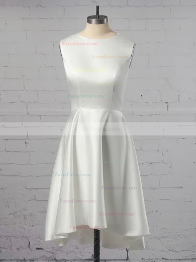 A-line Scoop Neck Satin Asymmetrical Ruffles High Low Informal Prom Dresses #Favs020103521