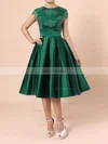 Casual A-line Scoop Neck Satin Tulle Knee-length Appliques Lace Backless Short Sleeve Prom Dresses #Favs020103716