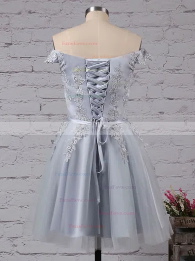 A-line Off-the-shoulder Satin Tulle Short/Mini Sashes / Ribbons For Cheap Prom Dresses #Favs020103756