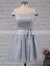A-line Off-the-shoulder Satin Tulle Short/Mini Sashes / Ribbons For Cheap Prom Dresses #Favs020103756
