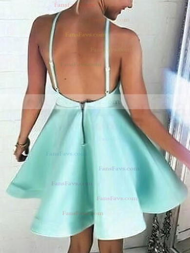 A-line Halter Satin Short/Mini Ruffles Backless Casual Prom Dresses #Favs020103769