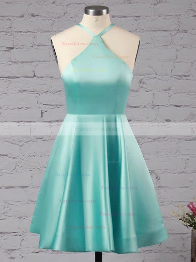 A-line Halter Satin Short/Mini Ruffles Backless Casual Prom Dresses #Favs020103769