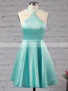A-line Halter Satin Short/Mini Ruffles Backless Casual Prom Dresses #Favs020103769