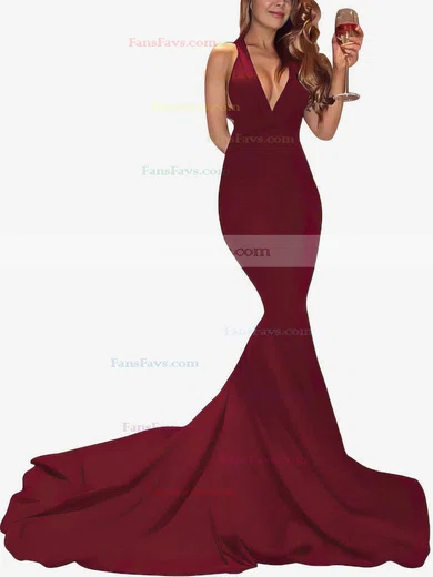 Trumpet/Mermaid V-neck Jersey Sweep Train Prom Dresses #Favs020104522