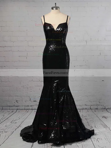 Trumpet/Mermaid V-neck Sequined Sweep Train Split Front Prom Dresses #Favs020103699