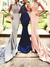 Trumpet/Mermaid Halter Jersey Court Train Appliques Lace Prom Dresses #Favs020103600
