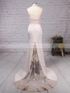 Trumpet/Mermaid Halter Jersey Court Train Appliques Lace Prom Dresses #Favs020103600