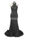 Trumpet/Mermaid Halter Jersey Court Train Appliques Lace Prom Dresses #Favs020103600