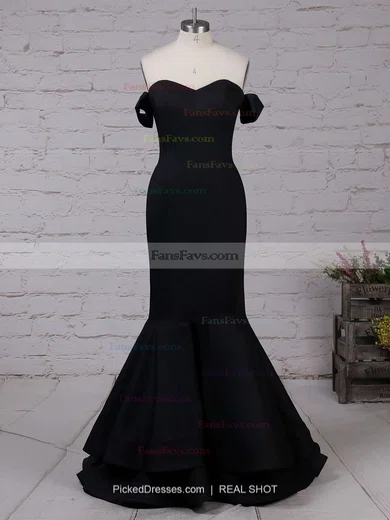 Trumpet/Mermaid Off-the-shoulder Silk-like Satin Floor-length Split Front Prom Dresses #Favs020103751