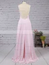 A-line V-neck Chiffon Tulle Sweep Train Beading Prom Dresses #Favs02016058