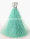 A-line Scoop Neck Lace Tulle Sweep Train Prom Dresses #Favs020101174