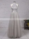 A-line High Neck Tulle Floor-length Beading Prom Dresses #Favs020101636