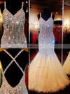 Trumpet/Mermaid V-neck Tulle Floor-length Crystal Detailing Prom Dresses #Favs020101840
