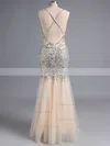 Trumpet/Mermaid V-neck Tulle Floor-length Crystal Detailing Prom Dresses #Favs020101840