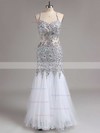 Trumpet/Mermaid V-neck Tulle Floor-length Crystal Detailing Prom Dresses #Favs020101840