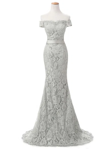 Trumpet/Mermaid Off-the-shoulder Lace Sweep Train Appliques Lace Prom Dresses #Favs020102649