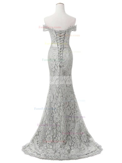 Trumpet/Mermaid Off-the-shoulder Lace Sweep Train Appliques Lace Prom Dresses #Favs020102649