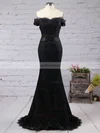 Trumpet/Mermaid Off-the-shoulder Lace Sweep Train Appliques Lace Prom Dresses #Favs020102649
