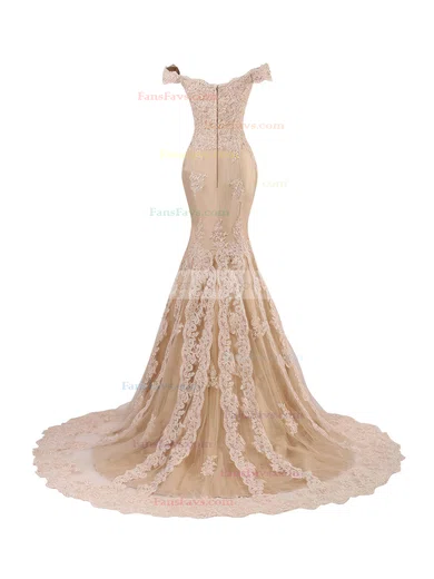 Trumpet/Mermaid Off-the-shoulder Sweep Train Tulle Appliques Lace Prom Dresses #Favs020102677
