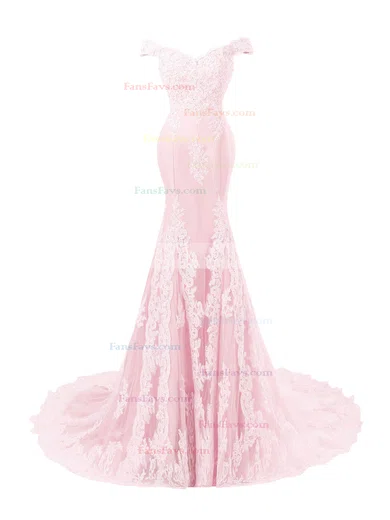 Trumpet/Mermaid Off-the-shoulder Sweep Train Tulle Appliques Lace Prom Dresses #Favs020102677