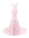 Trumpet/Mermaid Off-the-shoulder Sweep Train Tulle Appliques Lace Prom Dresses #Favs020102677