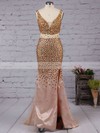 Sheath/Column V-neck Tulle Floor-length Split Front Prom Dresses #Favs020102913