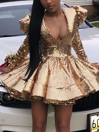 A-line V-neck Sequined Short/Mini Homecoming Dresses #Favs020111089 A-line V-neck Sequined Short/Mini Homecoming Dresses #Favs020111089