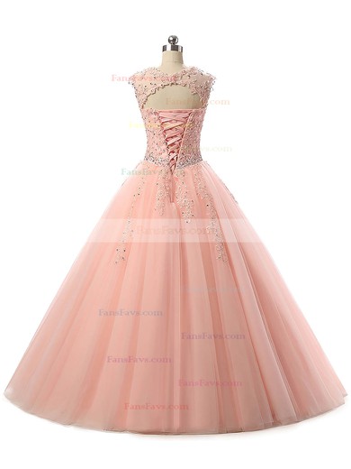 Ball Gown Scoop Neck Tulle Floor-length Appliques Lace Lace-up Trendy Prom Dresses #Favs020103065