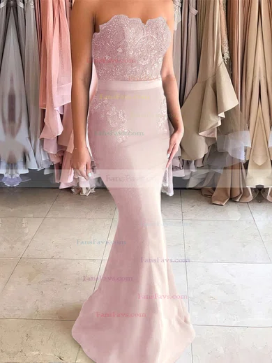 Trumpet/Mermaid Sweetheart Silk-like Satin Sweep Train Appliques Lace Prom Dresses #Favs020104580